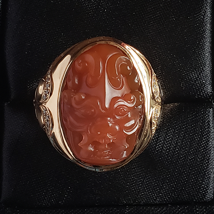 Au750南紅獸面男戒
